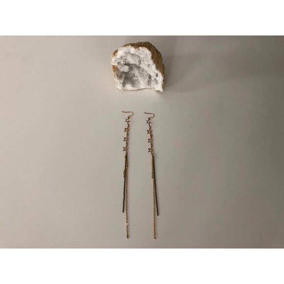 Artisan Handmade Extra long shoulder duster gold stone stars chain earrings 7” - Picture 6 of 11